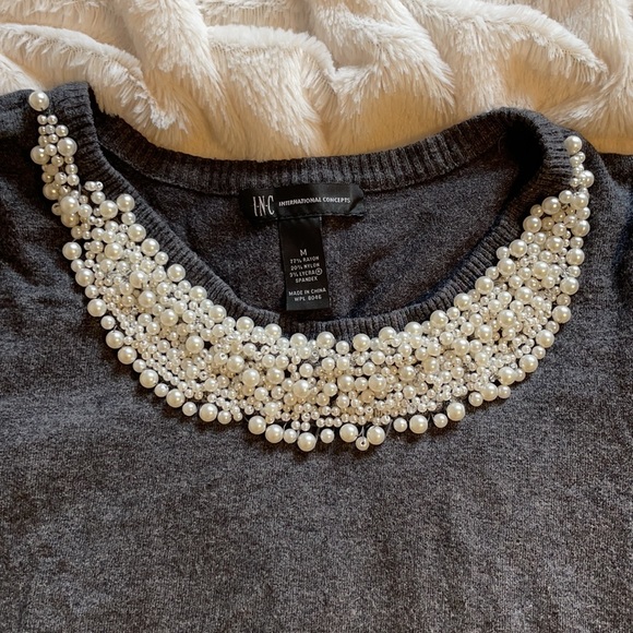 INC International Concepts Pearl Statement Necklace Scoop Neck Sweater - Picture 4 of 16